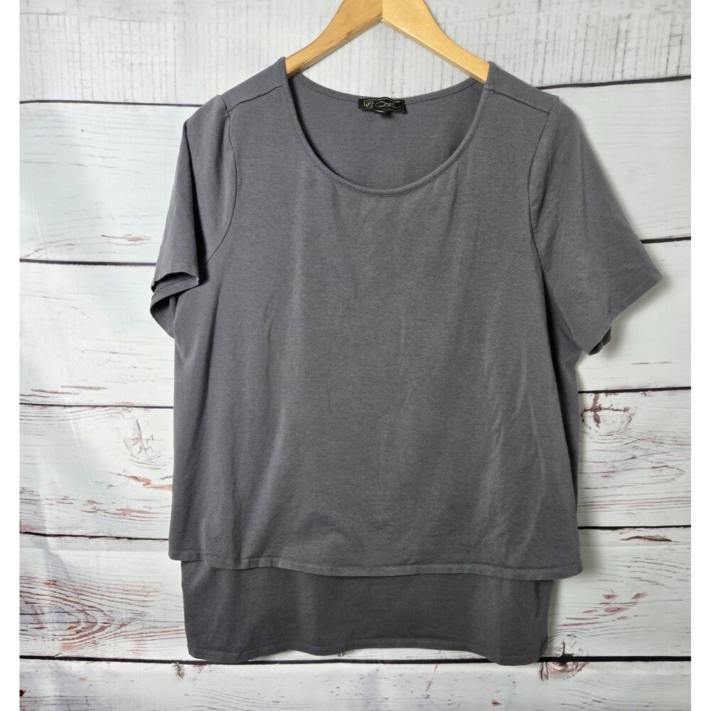 DG2 by Diane Gilmanv Womens Top Size XL Gray Short Sleeve Layered Hem Knit